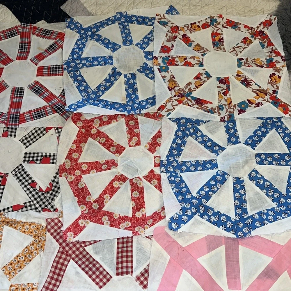 12 Colorful Patchwork Quilt Squares handmade 12”